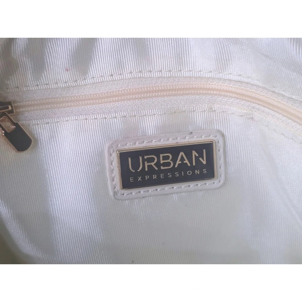 Urban Expressions Cream Woven Vegan Leather Crossbody Bag Knotted Strap Small